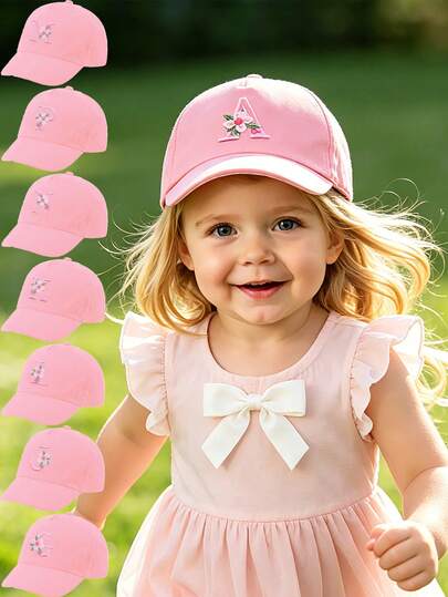 1 Piece Kids Pink Baseball Cap With Letter A-Z Patch Gold Outline, Sun Protection Adjustable Hat For Spring & Summer, Ideal For Hiking, Camping, Outdoor Sports, Streetwear & Family Trips, Fits Ages 1-3Y