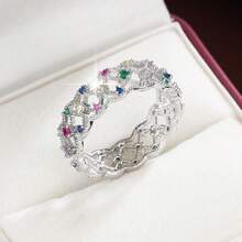 1 chiếc nhẫn nữ thiết kế lưới rỗng, đính đá Cubic Zirconia, quà tặng thường ngày. - Nhiều màu - Xem 6