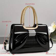 Women's Handbags, 26 Years Of Fashionable Mother's Bags, Elegant Middle-Aged Women's Bags, Korean Style, Versatile Crossbody Bags With Bow, New Patent Leather Glossy Tote Bags, Fashionable And Versatile, Cross-Border Hot-Selling Women's Bags. - màu nâu - Xem 3