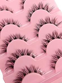 7 Pairs Natural Wispy Invisible Band False Eyelashes Medium Volume Comfortable & Lightweight Lash Set Naturally Slender Cross-Shaped Elongated Eyeliner With Easy Application Reusable Flared Effect - Black - View 5