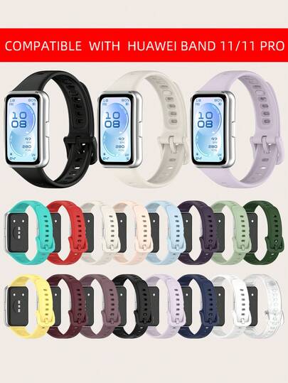 1pc Unisex Plain Quick Release Smartband Silicone Strap Compatible With Huawei Band 11 / 11 Pro