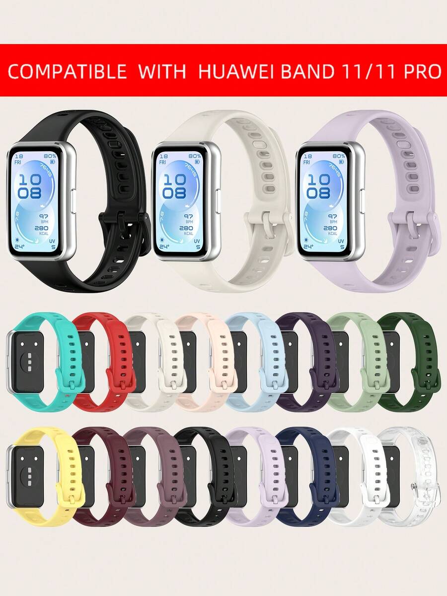1pc Unisex Plain Quick Release Smartband Silicone Strap Compatible With Huawei Band 11 / 11 Pro - Band 11 / 11 Pro - View 1