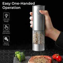 20packs [Stainless Steel Grinder] Rechargeable Electric Salt And Pepper Grinder Set, Premium Stainless Steel Automatic Pepper Salt Mill Grinder Set With LED Light, 3.2oz Larger Capacity, 6 Adjustable Coarseness - 3.2oz*2 - View 2