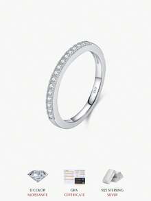 MODIAN D Color VVS1 Square Moissanite Ring, 925 Sterling Silver Brilliant Wedding Band, Exquisite Jewelry Gift For Women - Silver - View 2