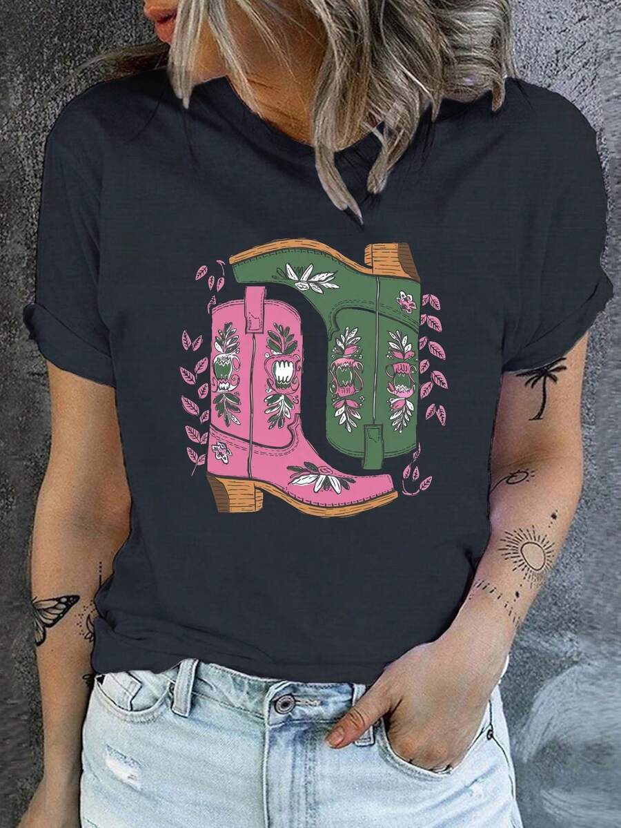 Botas de vaquero caprichosas US06 Código Ropa de manga corta para mujer