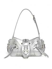 New Spring/Summer Motorcycle Bag Y2K Hot Girl Large Capacity Multi Functional Handbag Rivet Shoulder Bag Crossbody Bag Design Feel Armband Bag - Silver - View 4
