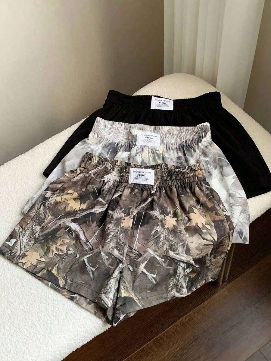 Set de 3 shorts casuales con estampado de lunares, estampado de leopardo claro y estampado de leopardo marrón oscuro, de tela tejida, adecuados para uso diario, set de shorts con estampado de camuflaje, adecuados para el uso diario, citas, fiestas, otoño/invierno/verano, Navidad, Año Nuevo, Acción de Gracias, fiestas, bodas, playa, ceremonias de graduación, moda, elegante, casual, salidas, citas, reservas, viajes, brillante, Día de San Valentín, elegante, vacaciones, casual, Y2K, salidas, ceremonias de graduación y otras ocasiones. - Multicolor 17 - Ver 1