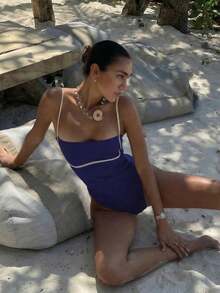 Body elegante y sexy de tirantes finos de color rojo para mujer, adecuado para fiestas y reuniones, vacaciones de primavera/verano - Azul - Ver 7