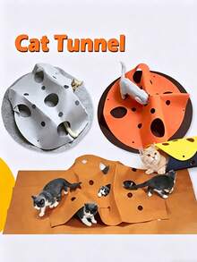 Tunnel interactif pour chat en polyester avec tapis de jeu, détachable et pliable pour un rangement facile. Jeu de cache-cache pour chat et chien, tapis à mâcher. Tunnel pour chat tout-en-un pour dormir et jouer. Meilleur cadeau de Noël et de Thanksgiving pour les chats de compagnie - Multicolore - Voir 1