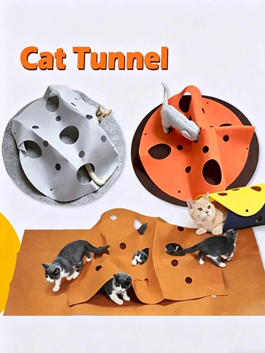Tunnel interactif pour chat en polyester avec tapis de jeu, détachable et pliable pour un rangement facile. Jeu de cache-cache pour chat et chien, tapis à mâcher. Tunnel pour chat tout-en-un pour dormir et jouer. Meilleur cadeau de Noël et de Thanksgiving pour les chats de compagnie - Multicolore - Voir 1
