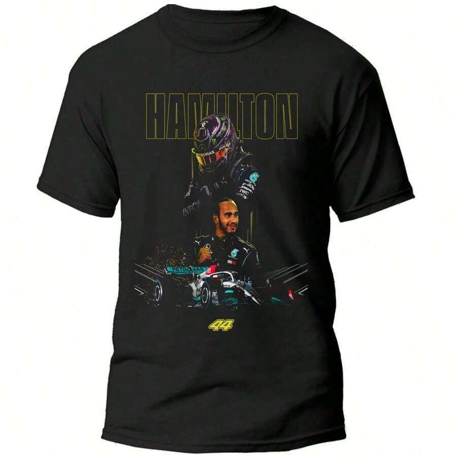 BLACK T-SHIRT WITH F1 HAMILTON PRINT 100% COTTON 02 - Black - View 1