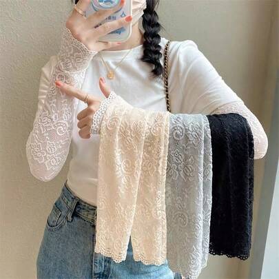 1 Pair Summer Anti-UV Gloves, Ice Silk Lace Trim, Lace Sun Protection Sleeve For Women, Lace Fake Sleeve Cover Tattoo Breathable Mesh Sun Protection Sleeve For Women