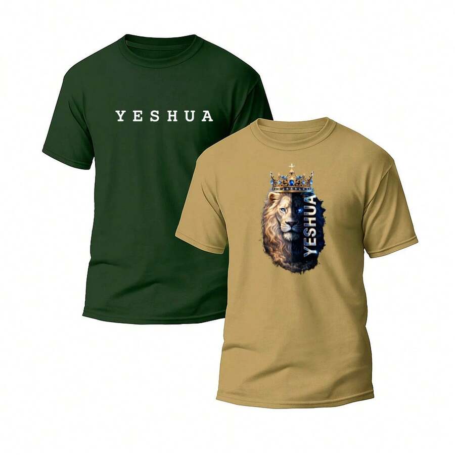 Kit 2 Camisas Cristã gospel Yeshua 100% Algodão Casual Basico - verde caqui - Visão 1