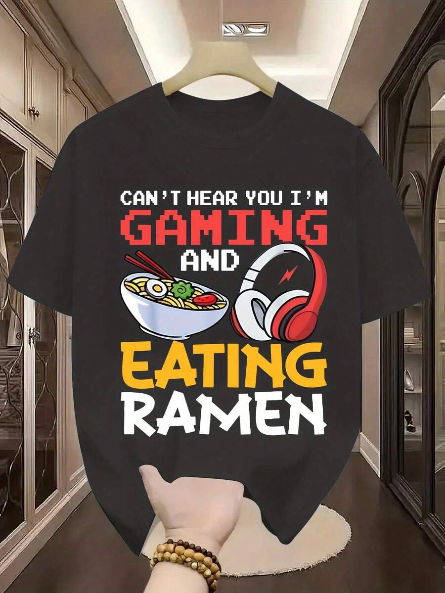 GiftGift Funny Graphic T-Shirts "They Can't Hear Me Playing Video Games/Eating Ramen" Gamer T-Shirt - Unisex, Casual Summer Clothing With Crew Neck And Short Sleeves, 95% Cotton/5% Spandex For PC/Console Gaming, Let's Plays And Food Challenge Videos - Ideal 100% Soft Cotton - Black 1 - 查看 1