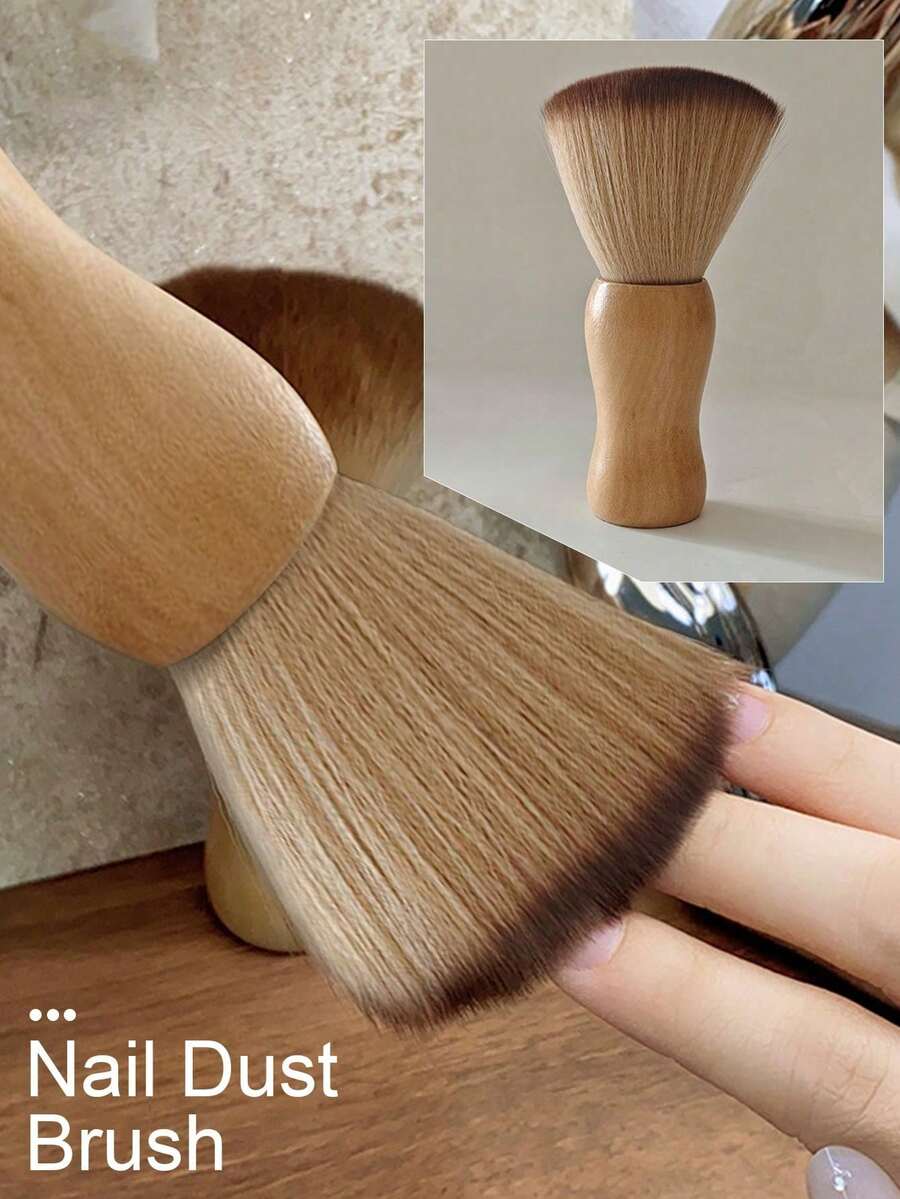 1pc Wooden Handle Nail Cleaning Brush, Soft Bristles For Removing Dust And Dirt On Nails, Multi-Functional Brush, Essential Cleaning Tool For Nail Technicians - Multicolor - View 1