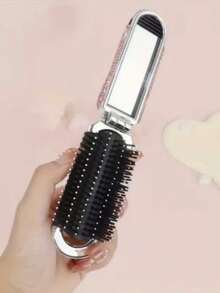 1pc Foldable Hair Brush With Rhinestone Design, Built-In Mirror, Nylon Bristles For Easy Use, ABS Plastic Handle For Portability, Suitable For Daily Care And Travel, Multiple Rhinestone Styles Available, Great Gift For Mother And Girlfriend On Holidays Like Valentine's Day And Mother's Day - Multicolor - View 5