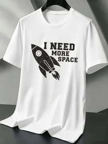 Men's T-Shirt With Rocket Print, High-Quality Fabric, Crew Neck, Comfortable Fit And Unique Graphic Print. - White - View 1