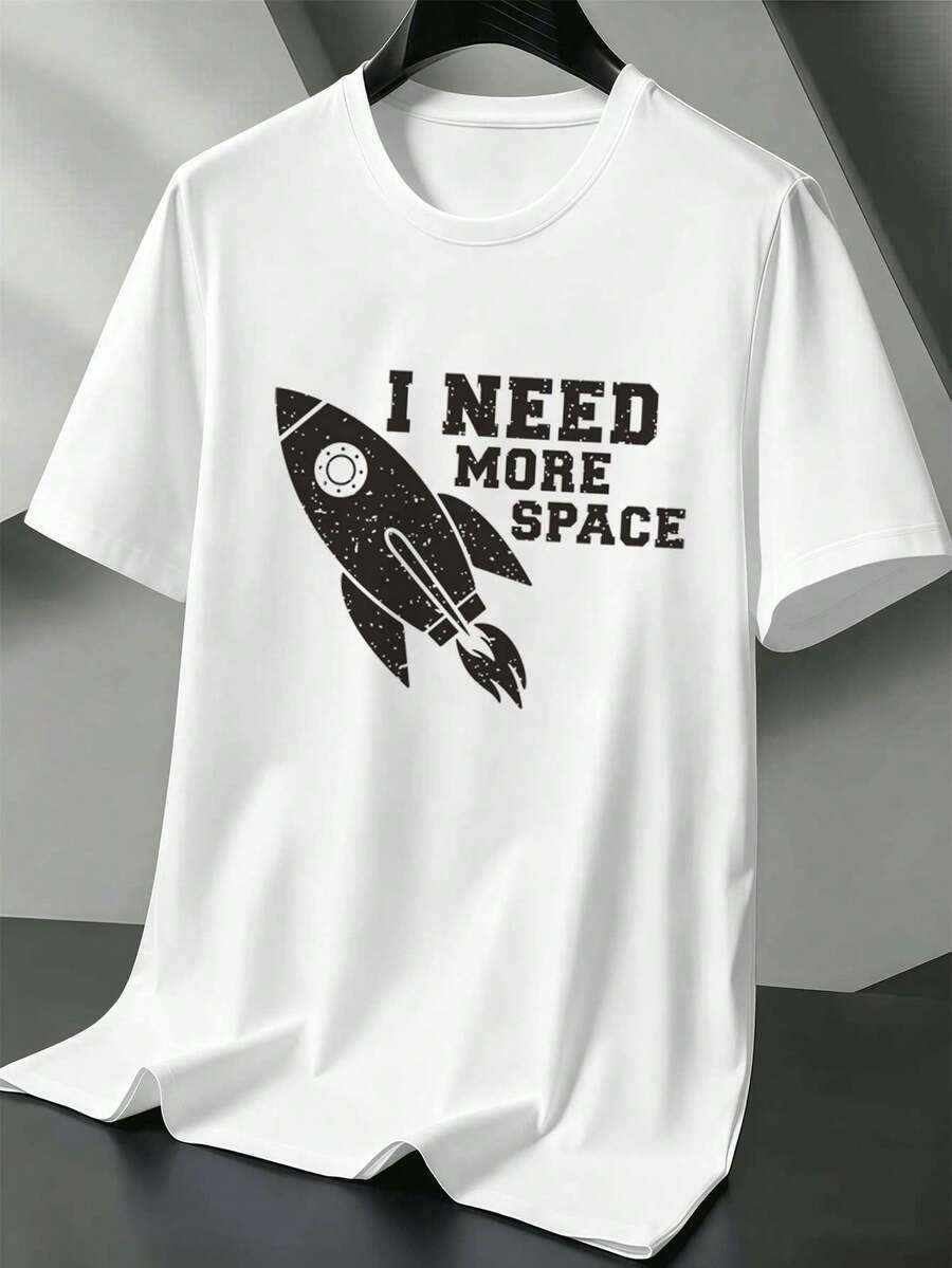 Men's T-Shirt With Rocket Print, High-Quality Fabric, Crew Neck, Comfortable Fit And Unique Graphic Print. - White - View 1