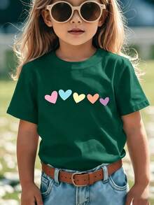 Top de manga corta sencillo, informal y bonito con estampado para niños, ideal para el verano. - Verde - Ver 1