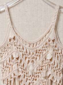Bohemian V-Neck Tassel Sleeveless Cover Up, Suitable For Vacation And Beach - Apricot - View 7