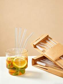 1件/4件裝可重複使用加厚透明玻璃吸管，直管與彎管玻璃飲用吸管餐具組附吸管蓋，適用於奶茶、咖啡、果汁、奶昔、調酒、冷飲，日常居家飲用 - 查看 6