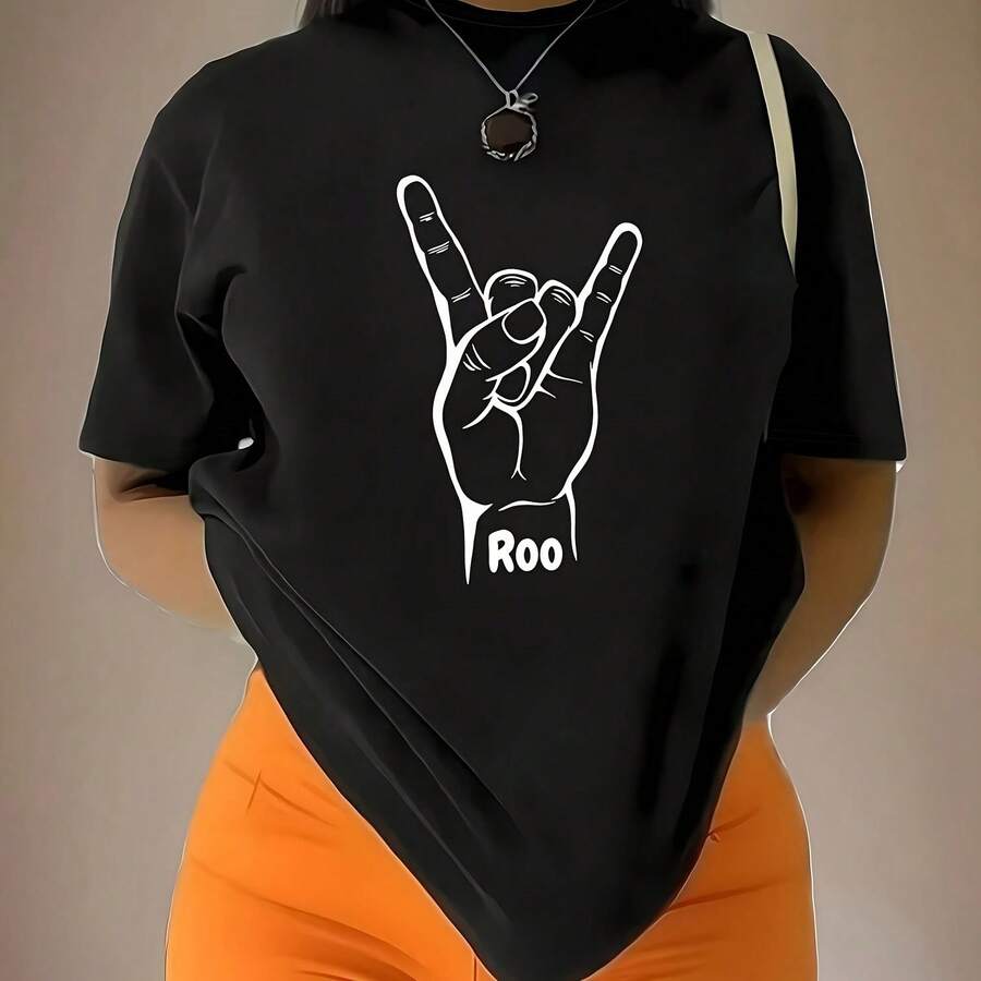Wos Plus Size Black T Shirt With Roo Rock D Gesture Crew Neck Short Sve Oversized Pullover Top For Everyday Wear Gift Casual Tee Plus Size Shirts220g High-Quality Pure Cotton T-Shirt220g Heavyweight 100% Cotton T-Shirt. Butterfly Print. Unisex Sizing. Round Neck Inspirational T-Shirt. Cute And Beautiful Y2K-Inspired Summer Top, Perfect For The Outdoors, Home, Work, Or Street Wear. Casual, Loose-Fitting Everyday T-Shirt. - 黑色 - 查看 1