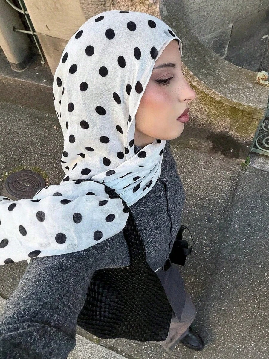 1pc 2026 Women's Polka Dot Casual Versatile Scarf, Lightweight Breathable Hijab Headscarf, Suitable For All Seasons - Multicolor - View 1