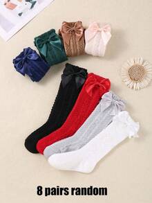 8 Pairs Random Color Bow Knee High Socks For Girls, Bowknot Socks, Essential Summer Baby Accessories, Suitable For Newborns, Infants, Baby Girls Long Tube Socks - Multicolor - View 7