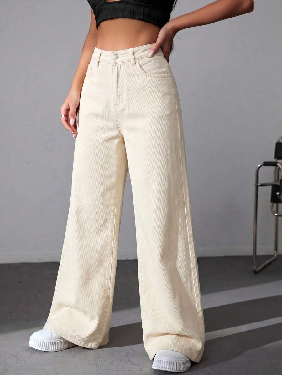 High-Waisted Wide-Leg Jeans, Ultra Comfortable For An Impeccable Everyday Look. - Beige ZR114 - View 1