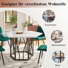 Dining Table And Chair Set (5 Pieces), Modern Hexagonal Marble Table + 4 Gray Velvet Dining Chairs To Create A Warm And Modern Restaurant - White + Black + Gray - View 3