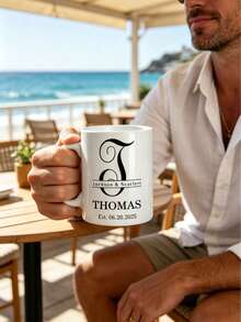 11oz Personalized Name & Date White Mug, Customized Couple Mugs, Perfect Wedding & Anniversary Gift - White - View 2
