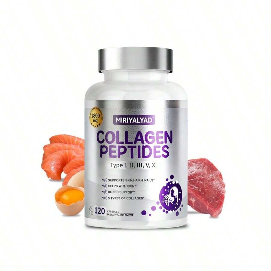 Miriyalyad Collagen Peptides 1800mg | Type I, II, III, V, X | Supports Skin, Hair, Nails & Bones | 120 Capsules Dietary Supplement - 1 CÁI - Xem 1