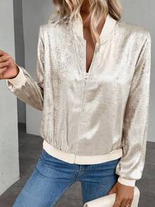Keke Bloomly Lightweight Long Sleeve Gray Foil Print Jacket, Women Cardigans, Women Lightweight Cardigans, Country Outfits Women, Vintage Clothes Women Festival Spring - Khaki - View 7