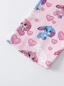 Bộ đồ thường ngày cho bé gái gồm áo thun ngắn tay cổ tròn in chữ và hoạt hình. - Hồng - Xem 8