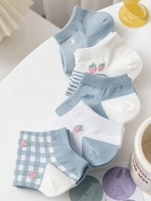 1/5/10 Pairs Strawberry Mesh Multi-Color Casual Fashion Breathable Moisture-Wicking Women's Socks, Women's Casual Mid-Calf Socks, Simple Comfortable Breathable Sports Socks, Basketball Socks, Soccer Socks, Short Socks, Black Socks, White Socks, Couple Socks - Multicolor - View 4