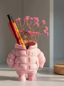 1pc 3D Printed Cute Down Jacket Pen Holder Desktop Organizer, Student/Office Pen Stand, Mini Vase Decor (Container Only) - Multicolor - View 7