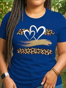 GiftCamiseta playera t-shirt estampada mujer cuello redondo manga corta casual cómoda diario fresca gráfico corazones corazón animal print glitterSoft - Azul - Ver 1