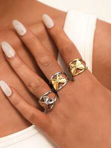 Uself 3 pezzi/1 pezzo Anelli in acciaio inossidabile con design a farfalla, placcati in oro 18K, gioielli di alta qualità e impermeabili, adatti per uso quotidiano, vacanze, spiaggia e altre occasioni, gioielleria occidentale, gioielli da donna, marchio per donne, anelli da donna - Multicolore - Visualizzare 3