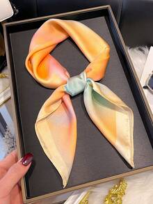 1pc Faux Silk Simple Design Solid Color Printed 27.6in Square Scarf, Women Fashion Versatile Headband, Waistband, Decoration Scarf, Suitable For Daily Wear - Apricot - View 2