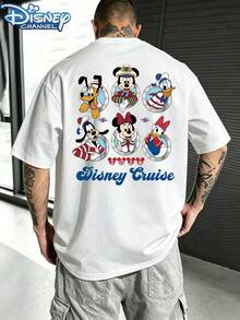 Disney Licensed - Summer New 2026 Disney Cruise T-Shirt, Cartoon Mickey Sailing Family Sailor Pattern T-Shirt, Men's Summer Short Sleeve Top, High-Quality 100% Cotton Short Sleeve T-Shirt, Summer Relaxed Breathable Casual Pocket Short Sleeve, Men And Women, Mickey Mouse Lovers, Couples, Disneyland Travel Wear, Everyday Wear, Street Wear, Vacation Wear, Campus Wear - 白色 - 查看 3