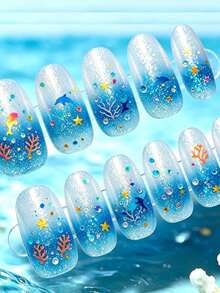全息海星海豚泡泡亮片美甲装饰海马贝壳海洋美甲饰品DIY女士美甲沙龙用品 - 彩色 - 查看 6