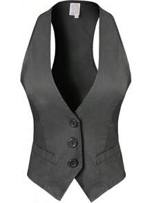 Women's Racerback Tuxedo Vest Slim Fit Stretch Waistcoat Versatile Dressy Casual Sleeveless Layered Outfit - 木炭 - 查看 7