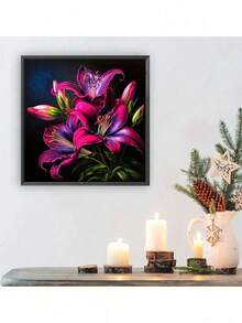 DIY 5D钻石画套装 - 红色百合花图案，15.8x15.8英寸，全钻圆形钻石，无框艺术工艺套装，适用于墙面装饰，母亲节、父亲节、感恩节的完美礼物，钻石画套装 - 無框 - 查看 3