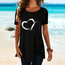 Camiseta de moda de talla grande para mujer, Tops informales con cuello redondo, camisetas holgadas con estampado Floral, camisa tipo túnica - estilo8 - Ver 2