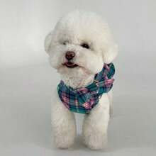 Vestido con lazo a cuadros para mascotas, ropa linda para gatos/perros - Azul - Ver 2