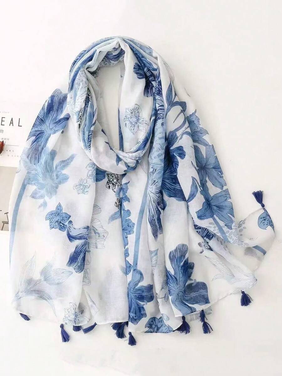 Khăn choàng in họa tiết Bohemian mới, nhẹ, thoáng khí, có tua rua, kiểu dáng thanh lịch dành cho nữ, thích hợp đi biển và du lịch. - Nhiều màu - Xem 1