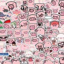 100张可爱的粉红小猪贴纸，完美适用于笔记本电脑、手机壳、行李箱、水瓶、滑板、吉他、头盔、冰箱和保险箱。是馈赠亲友、装饰剪贴簿的理想之选。 - 1 Set - 查看 1