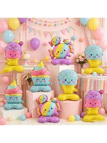8pcs/Set Ice Cream, Cake, Candy Foil Balloon Set, Suitable For Birthday Party Decoration, Theme Party Arrangement, Indoor Party Decor, Photography Props - Ice Cream Base - View 2