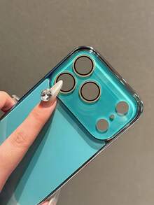 奢華電鍍亮面手機殼 適用於 iPhone 17 Pro Max 16 15 14 13 12 11 Pro Max 簡約純色 玻璃鏡頭保護 防震緩衝 硬殼背蓋 - 淡青色 - 查看 7
