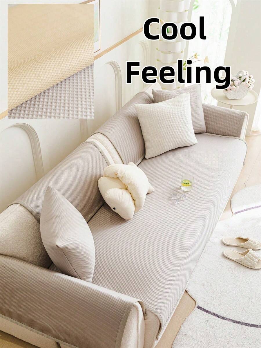 1 chiếc đệm sofa hình hạt đậu mát mẻ, chống bẩn, đa năng, dùng được quanh năm, kiểu dáng đơn giản và hiện đại, chống trầy xước và chống trơn trượt cho mèo, có thể dùng cho sofa hình chữ L và sofa 1/2/3/4 chỗ ngồi (Bán lẻ từng chiếc) - Màu Khaki - Xem 1
